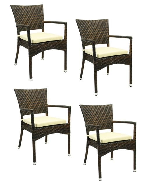 4x KONWAY® ROM Stapelsessel Lederlook Premium Polyrattan Garten Sessel Stuhl Set
