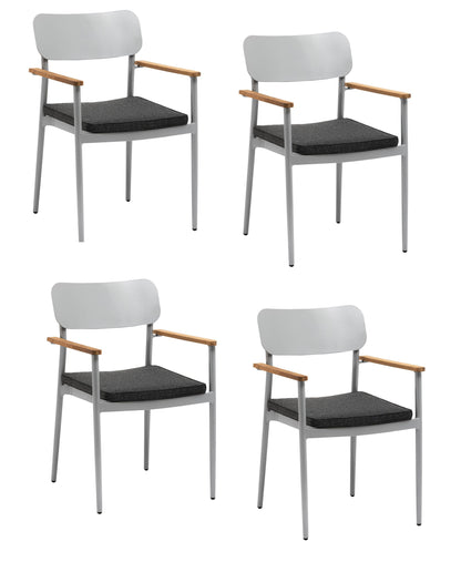 4x KONWAY® DALLAS Stapelsessel Silber Premium Polyrattan Garten Sessel Stuhl Set