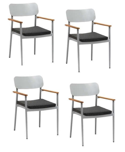 4x KONWAY® DALLAS Stapelsessel Silber Premium Polyrattan Garten Sessel Stuhl Set