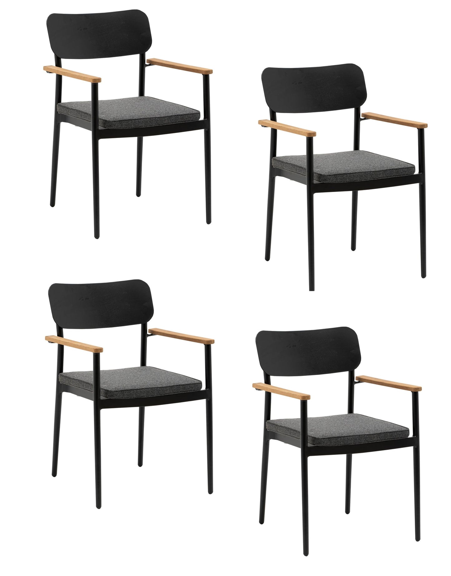 4x KONWAY® DALLAS Stapelsessel Black Premium Polyrattan Garten Sessel Stuhl Set