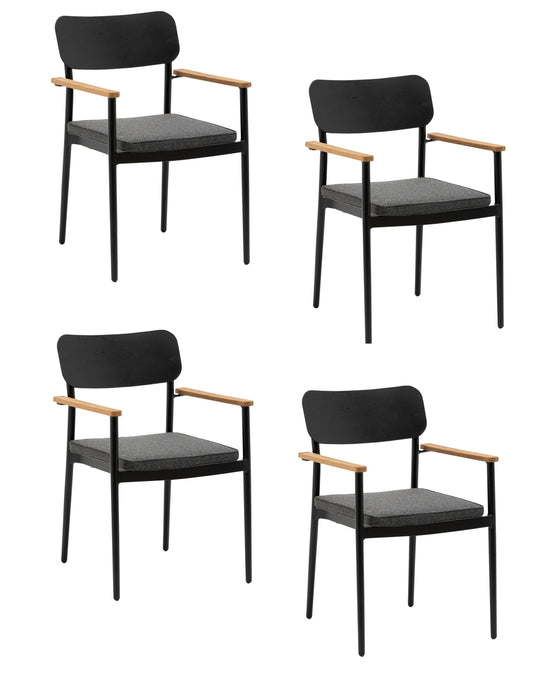 4x KONWAY® DALLAS Stapelsessel Black Premium Polyrattan Garten Sessel Stuhl Set