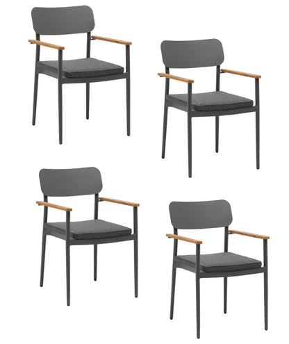 4x KONWAY® DALLAS Stapelsessel Anthrazit Polyrattan Garten Sessel Stuhl Set grau