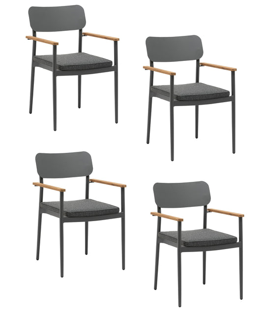 4x KONWAY® DALLAS Stapelsessel Anthrazit Polyrattan Garten Sessel Stuhl Set grau