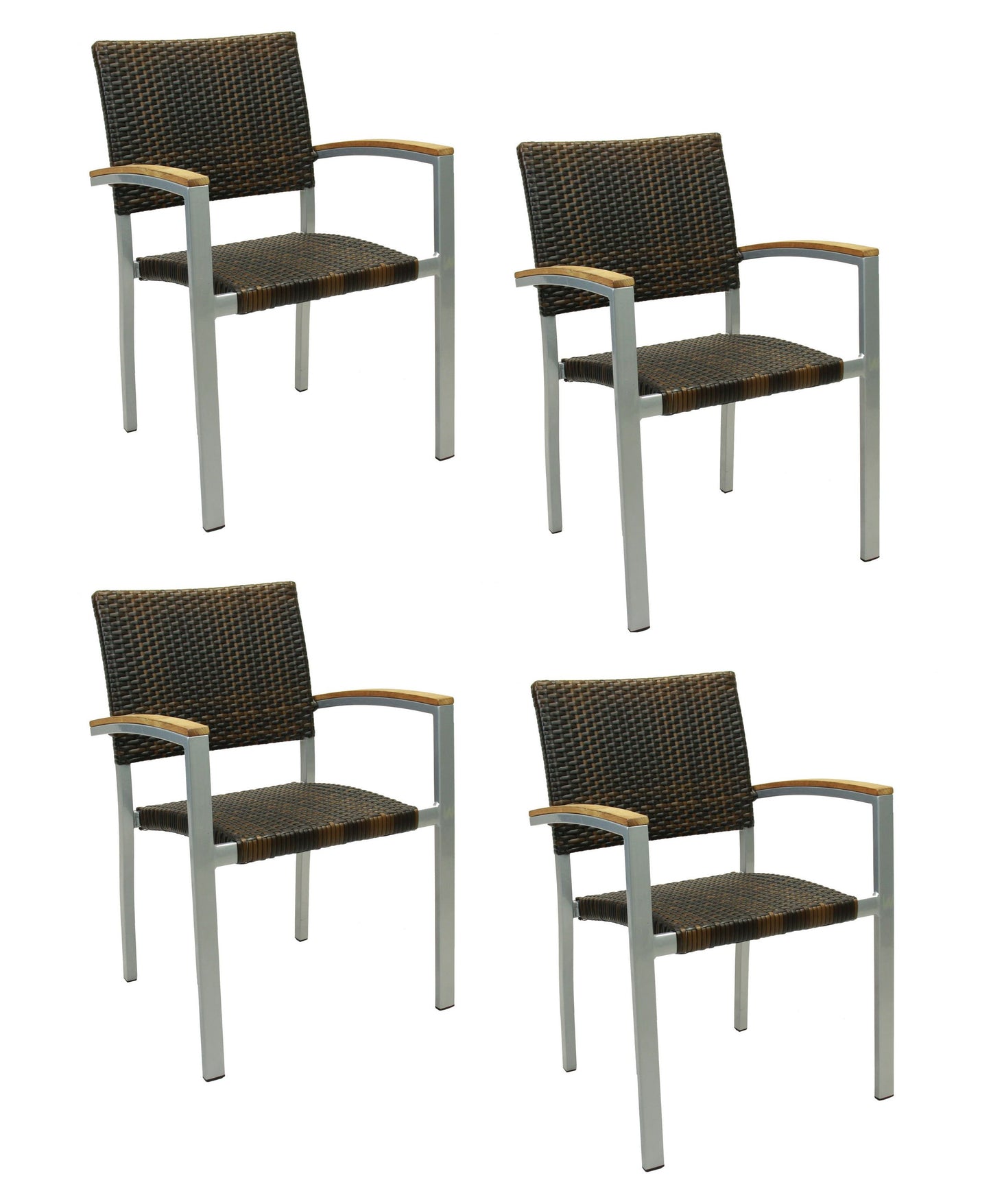 4x Konway BORNEO Stapelsessel Lederlook Polyrattan Garten Sessel Stuhl Set braun