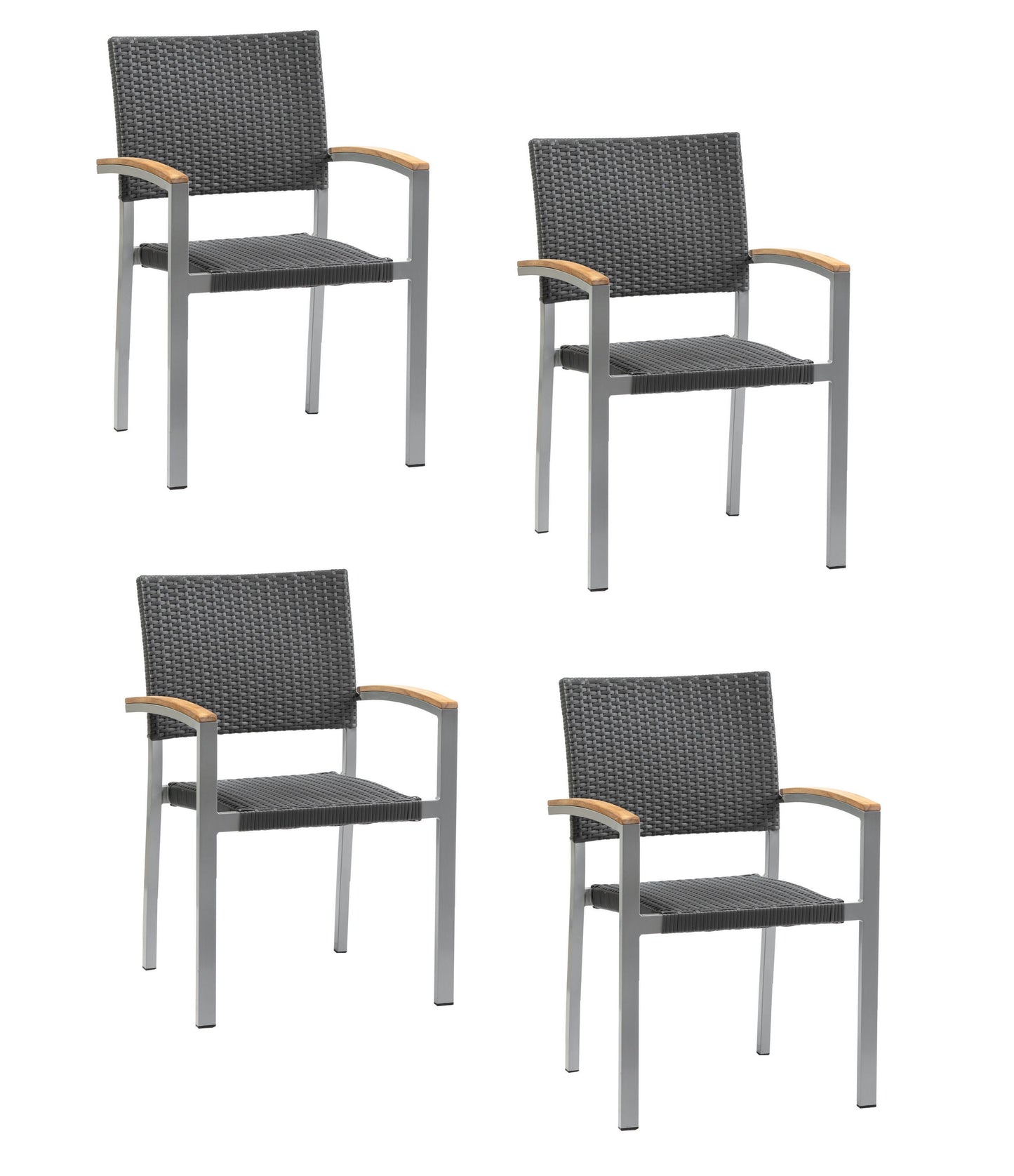 4x KONWAY® BORNEO Stapelsessel Schiefergrau Polyrattan Garten Sessel Stuhl Set