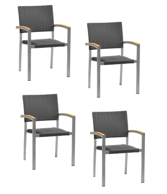 4x KONWAY® BORNEO Stapelsessel Schiefergrau Polyrattan Garten Sessel Stuhl Set