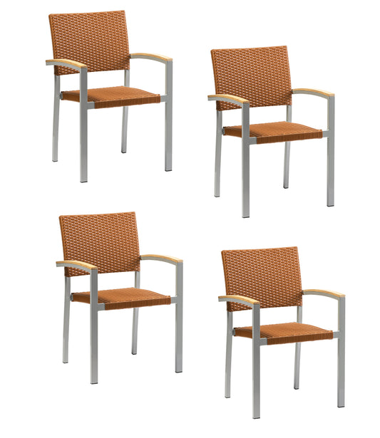 4x KONWAY® BORNEO Stapelsessel Braun Premium Polyrattan Garten Sessel Stuhl Set