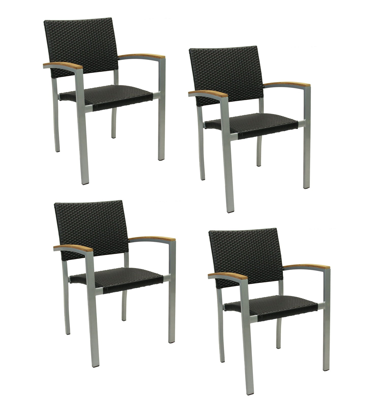 4x Konway BORNEO Stapelsessel Schwarz Premium Polyrattan Garten Sessel Stuhl Set