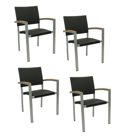 4x Konway BORNEO Stapelsessel Schwarz Premium Polyrattan Garten Sessel Stuhl Set
