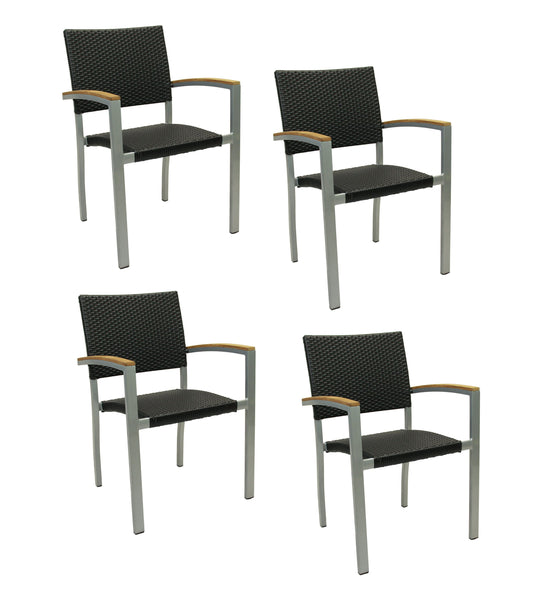 4x Konway BORNEO Stapelsessel Schwarz Premium Polyrattan Garten Sessel Stuhl Set