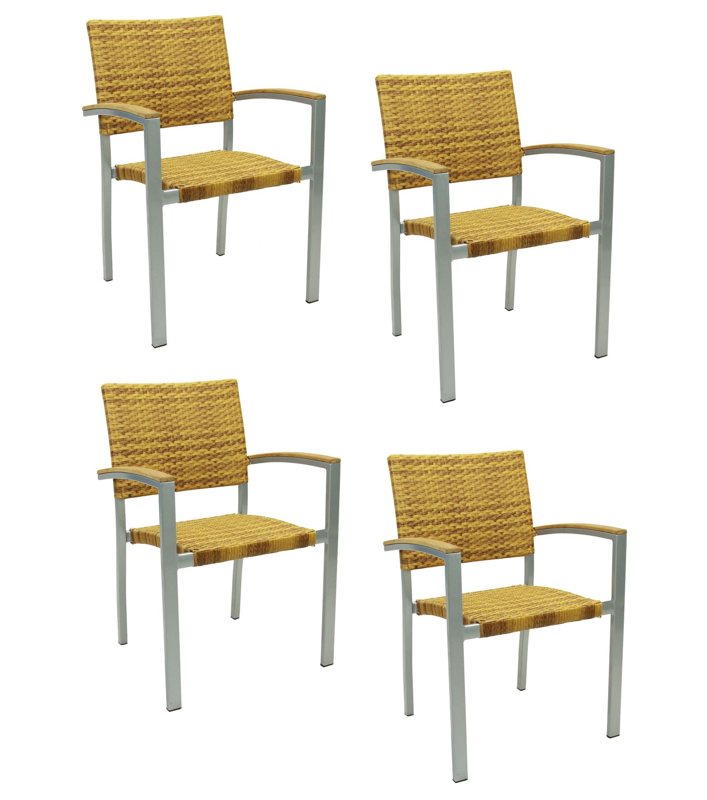 4x KONWAY® BORNEO Stapelsessel Tabaco Premium Polyrattan Garten Sessel Stuhl Set