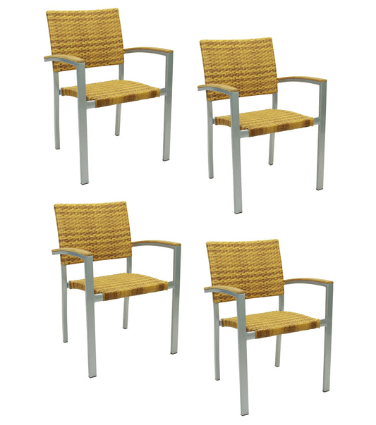4x KONWAY® BORNEO Stapelsessel Tabaco Premium Polyrattan Garten Sessel Stuhl Set