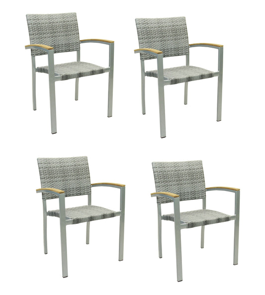 4x KONWAY® BORNEO Stapelsessel Granit Premium Polyrattan Garten Sessel Stuhl Set