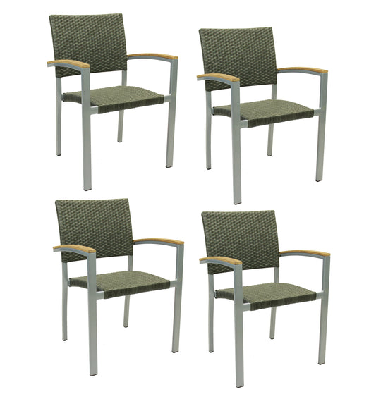4x KONWAY® BORNEO Stapelsessel Quarz Premium Polyrattan Garten Sessel Stuhl Set
