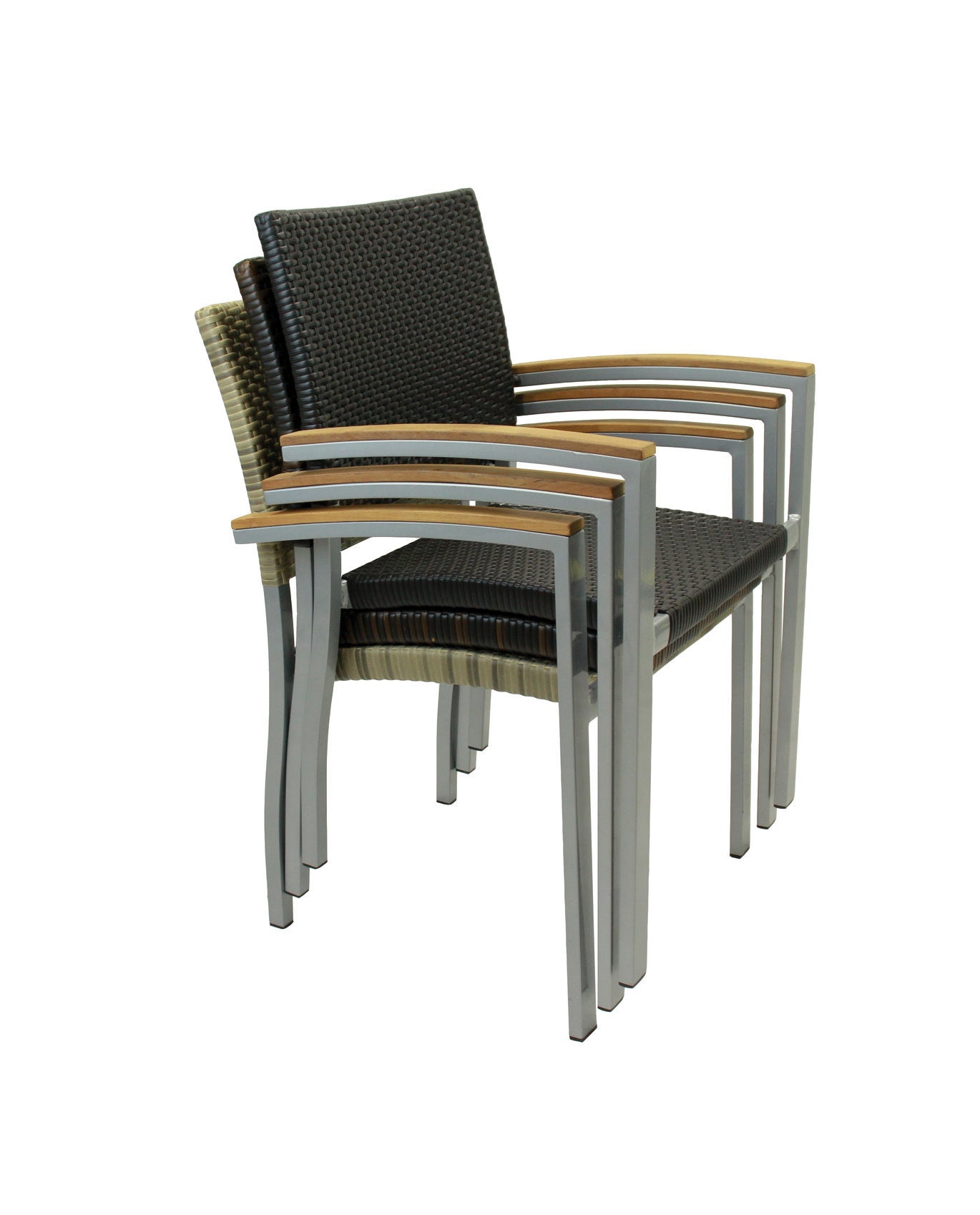 4x KONWAY® BORNEO Stapelsessel Mokka Premium Polyrattan Garten Sessel Stuhl Set
