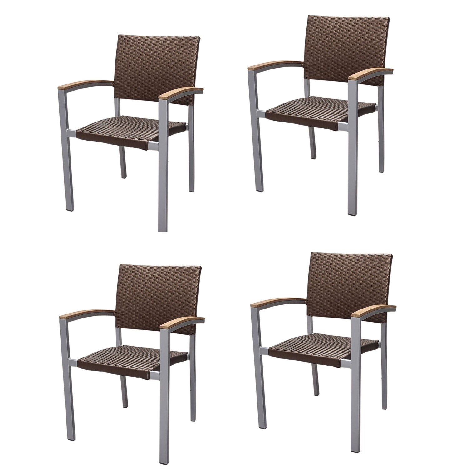 4x KONWAY® BORNEO Stapelsessel Mokka Premium Polyrattan Garten Sessel Stuhl Set