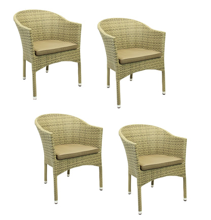 4x KONWAY® LUGANO Stapelsessel Elfenbein + Kissen Polyrattan Garten Sessel Set