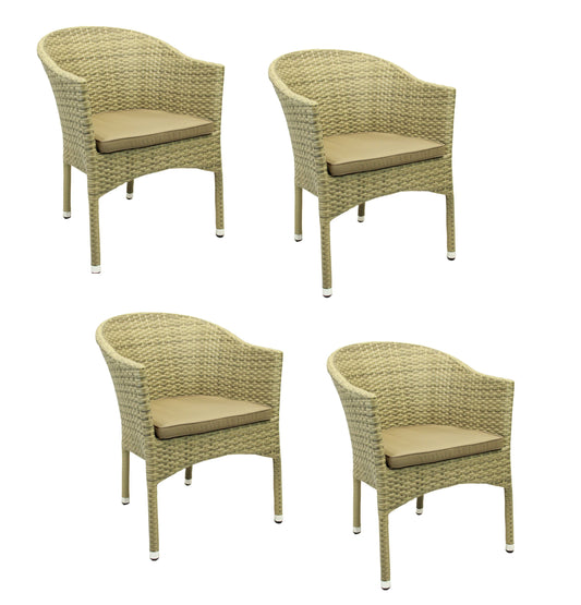 4x KONWAY® LUGANO Stapelsessel Elfenbein + Kissen Polyrattan Garten Sessel Set