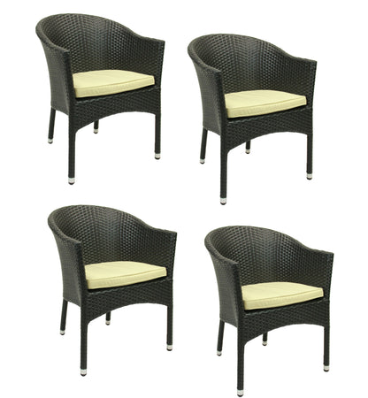 4x Konway LUGANO Stapelsessel Schwarz Kissen Polyrattan Garten Sessel Stühle Set