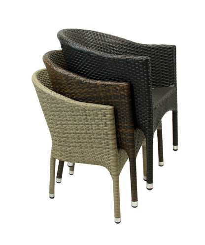 4x Konway LUGANO Stapelsessel Tabaco + Kissen Polyrattan Garten Sessel Stuhl Set
