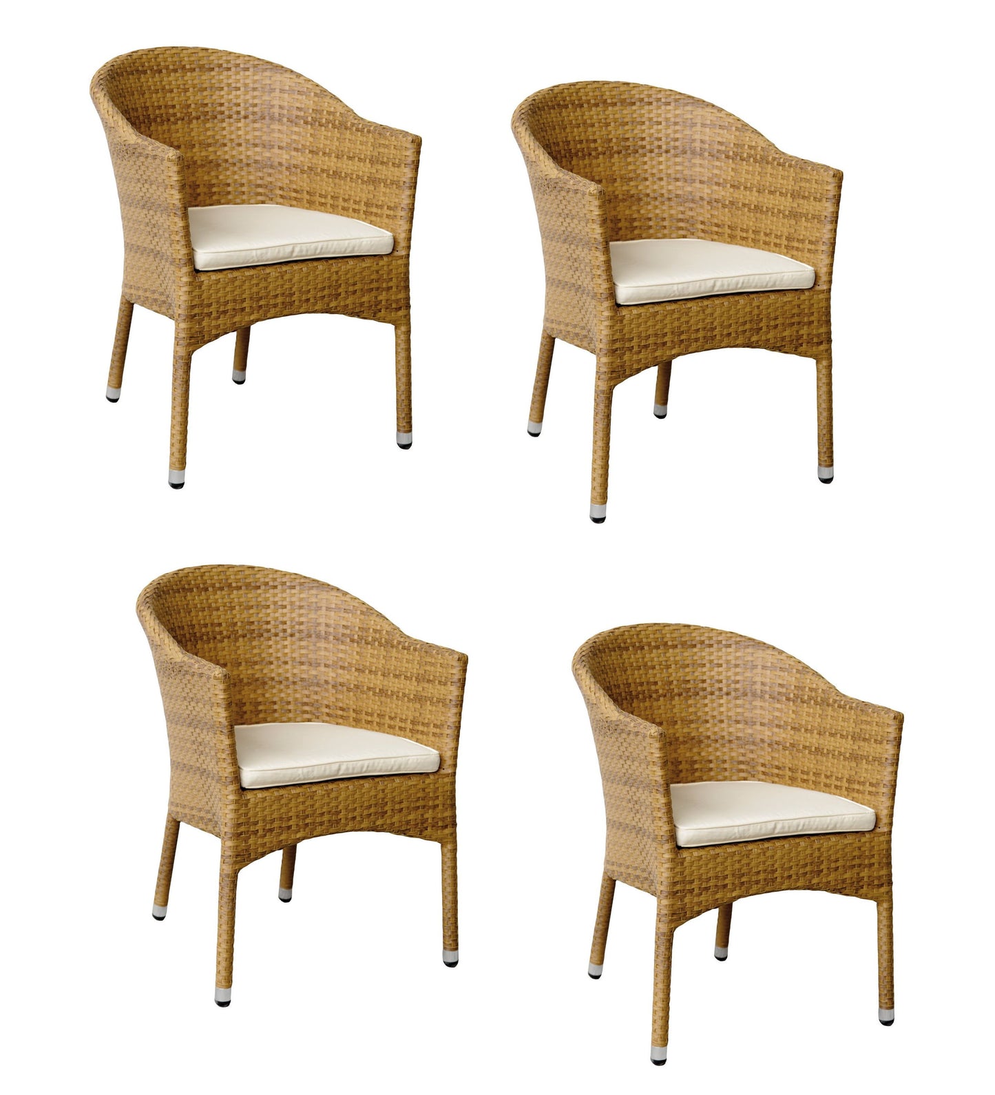 4x Konway LUGANO Stapelsessel Tabaco + Kissen Polyrattan Garten Sessel Stuhl Set