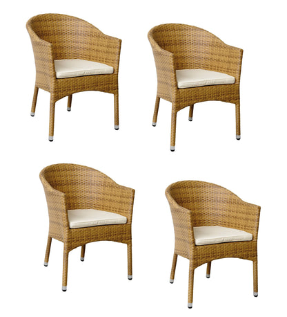 4x Konway LUGANO Stapelsessel Tabaco + Kissen Polyrattan Garten Sessel Stuhl Set