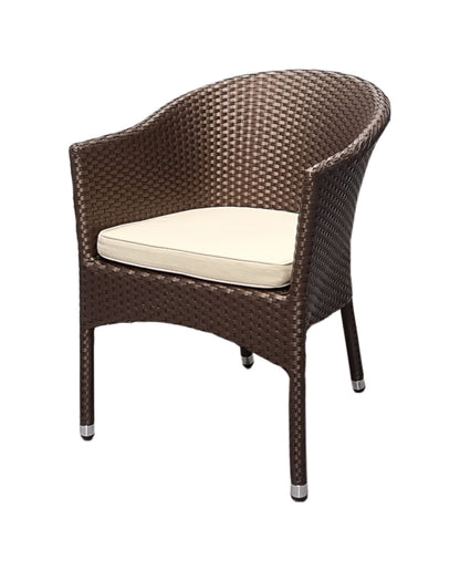 4x KONWAY® LUGANO Stapelsessel Mokka + Kissen Polyrattan Garten Sessel Stuhl Set