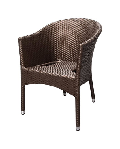 4x KONWAY® LUGANO Stapelsessel Mokka + Kissen Polyrattan Garten Sessel Stuhl Set