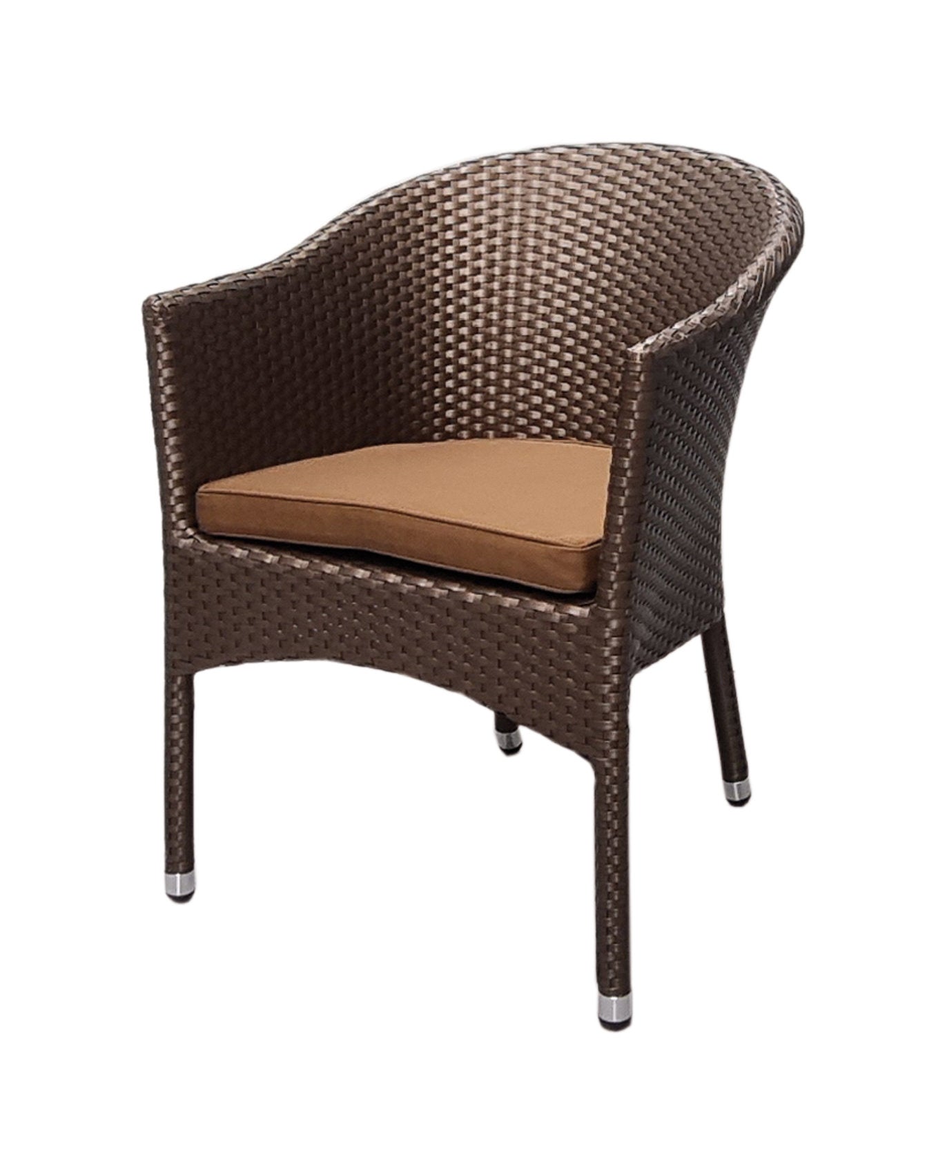 4x KONWAY® LUGANO Stapelsessel Mokka + Kissen Polyrattan Garten Sessel Stuhl Set
