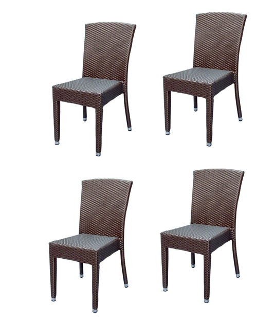4x KONWAY® MAUI Stapelstuhl Mokka Polyrattan Garten Sessel Stuhl Set stapelbar