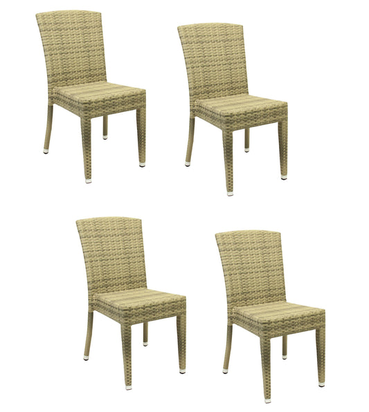 4x KONWAY® MAUI Stapelstuhl Elfenbein Polyrattan Garten Stühle Sessel stapelbar