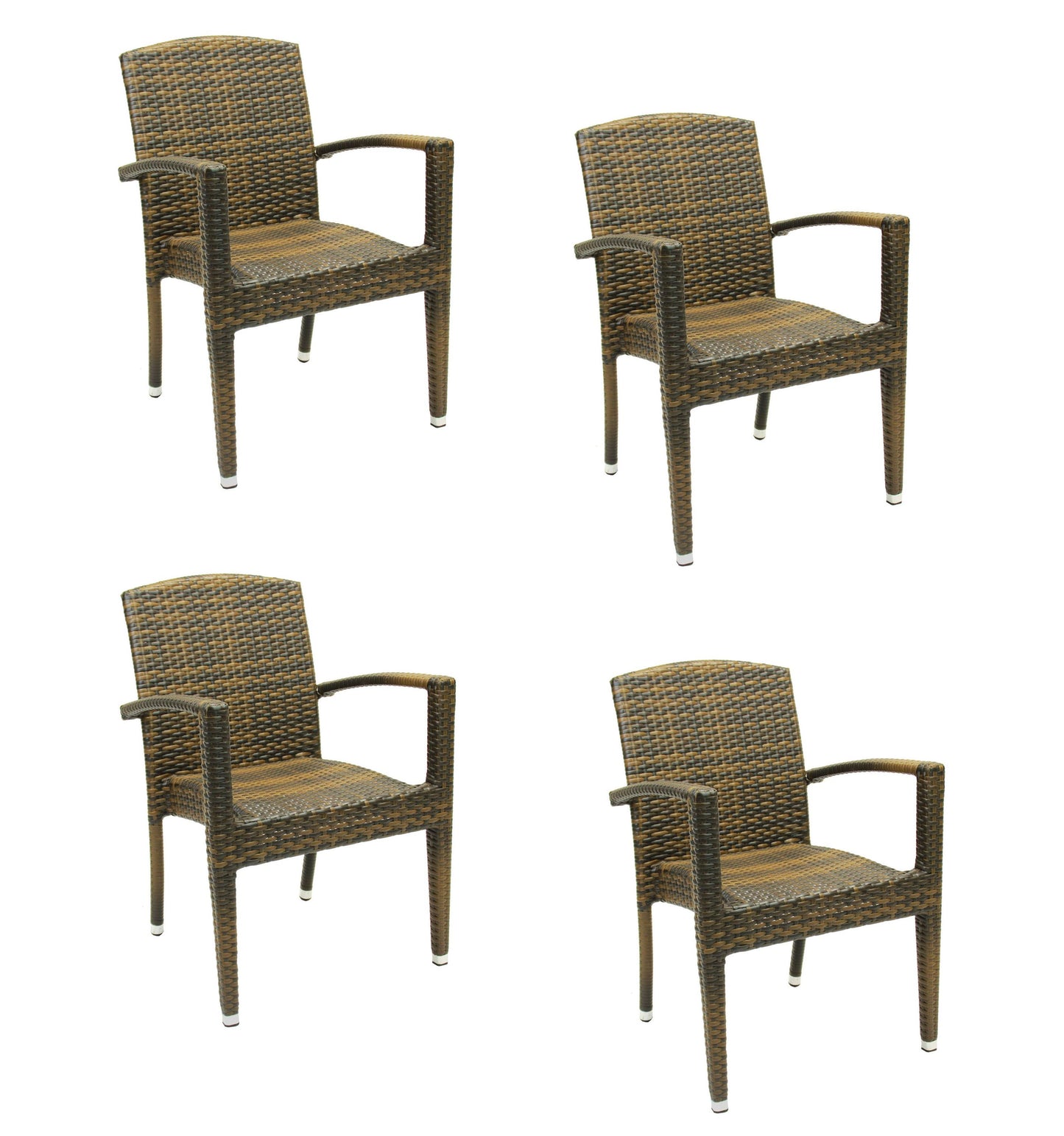 4x Konway MAUI Stapelsessel Lederlook Premium Polyrattan Garten Sessel Stuhl Set