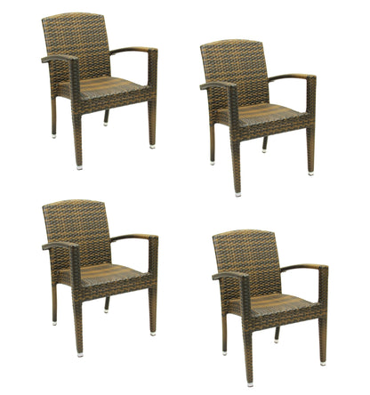 4x Konway MAUI Stapelsessel Lederlook Premium Polyrattan Garten Sessel Stuhl Set
