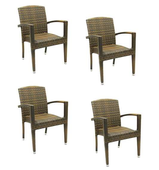 4x Konway MAUI Stapelsessel Lederlook Premium Polyrattan Garten Sessel Stuhl Set
