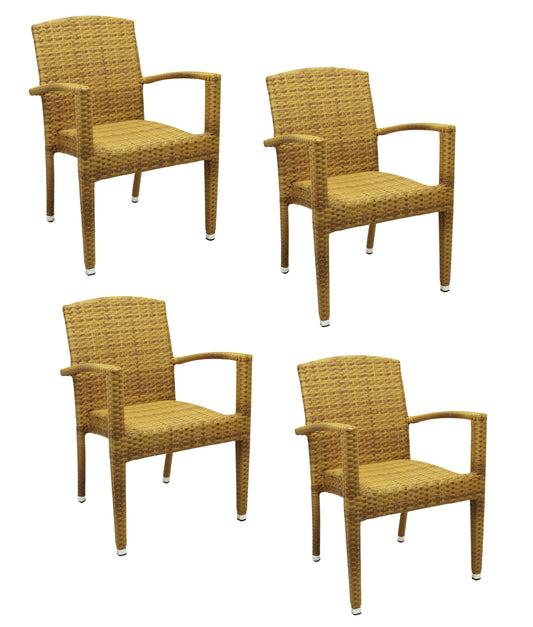4x KONWAY® MAUI Stapelsessel Tabaco Premium Polyrattan Garten Sessel Stuhl Set