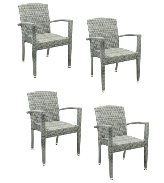 4x KONWAY® MAUI Stapelsessel Granit Premium Polyrattan Garten Sessel Stuhl Set