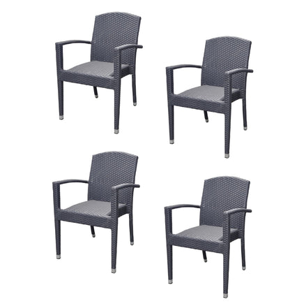 4x KONWAY® MAUI Stapelsessel Schiefergrau Polyrattan Garten Sessel Stuhl Set