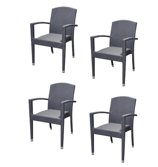 4x KONWAY® MAUI Stapelsessel Schiefergrau Polyrattan Garten Sessel Stuhl Set