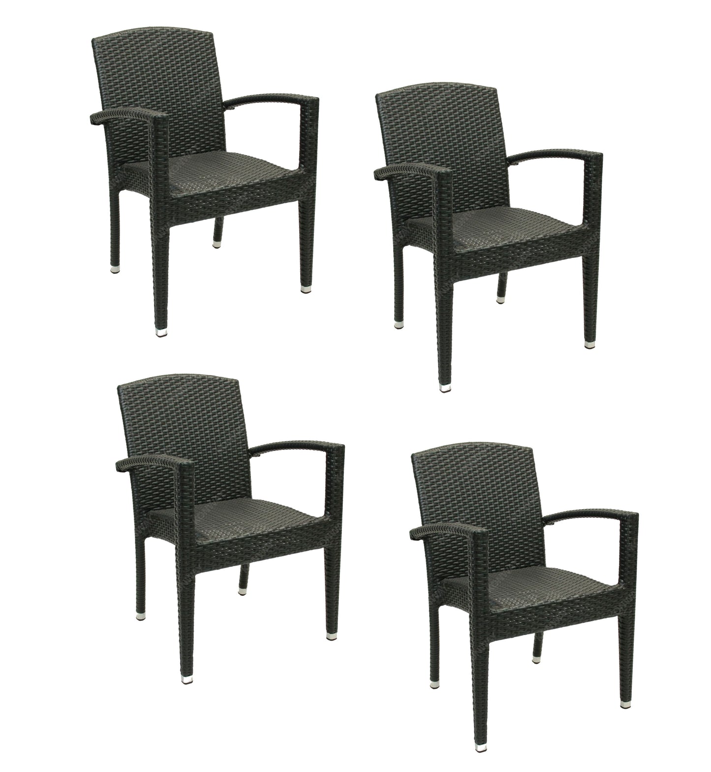 4x KONWAY® MAUI Stapelsessel Schwarz Premium Polyrattan Garten Sessel Stuhl Set