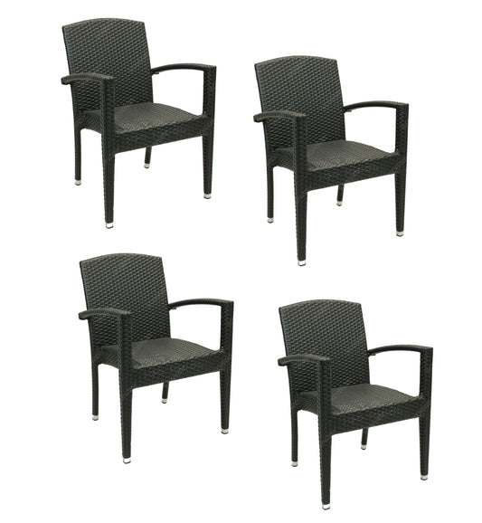 4x KONWAY® MAUI Stapelsessel Schwarz Premium Polyrattan Garten Sessel Stuhl Set