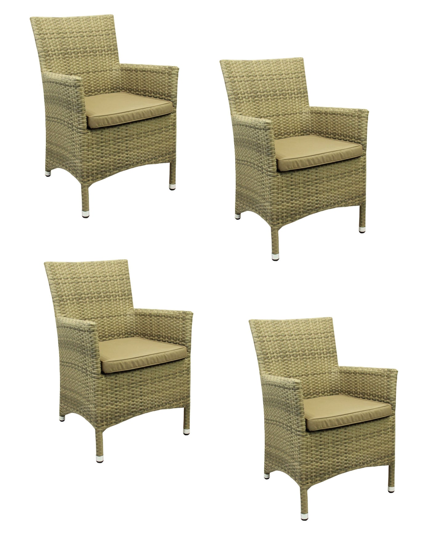 4x KONWAY® GARDA Sessel Elfenbein inkl. Sitzkissen Polyrattan Garten Stuhl Set