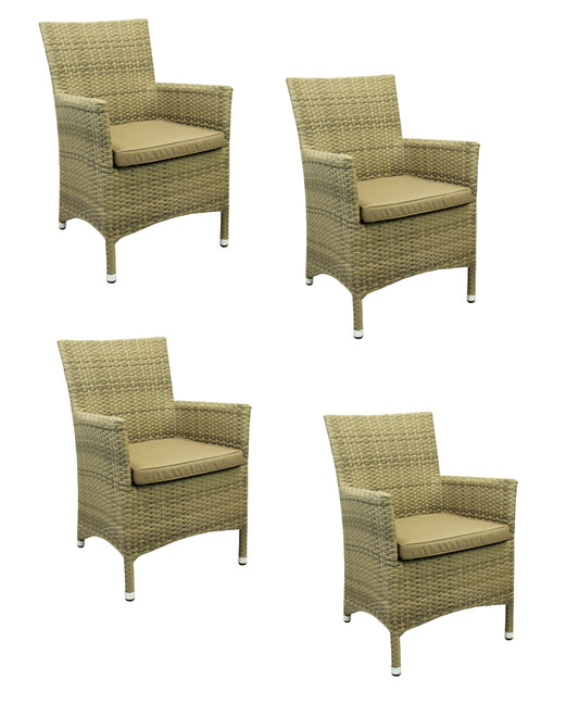 4x KONWAY® GARDA Sessel Elfenbein inkl. Sitzkissen Polyrattan Garten Stuhl Set