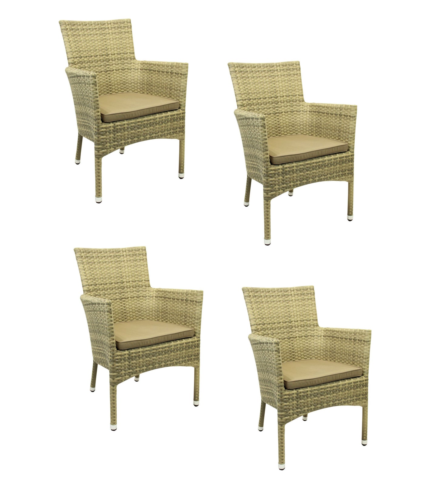 4x KONWAY® MILANO Stapelsessel Elfenbein + Kissen Polyrattan Garten Sessel Set