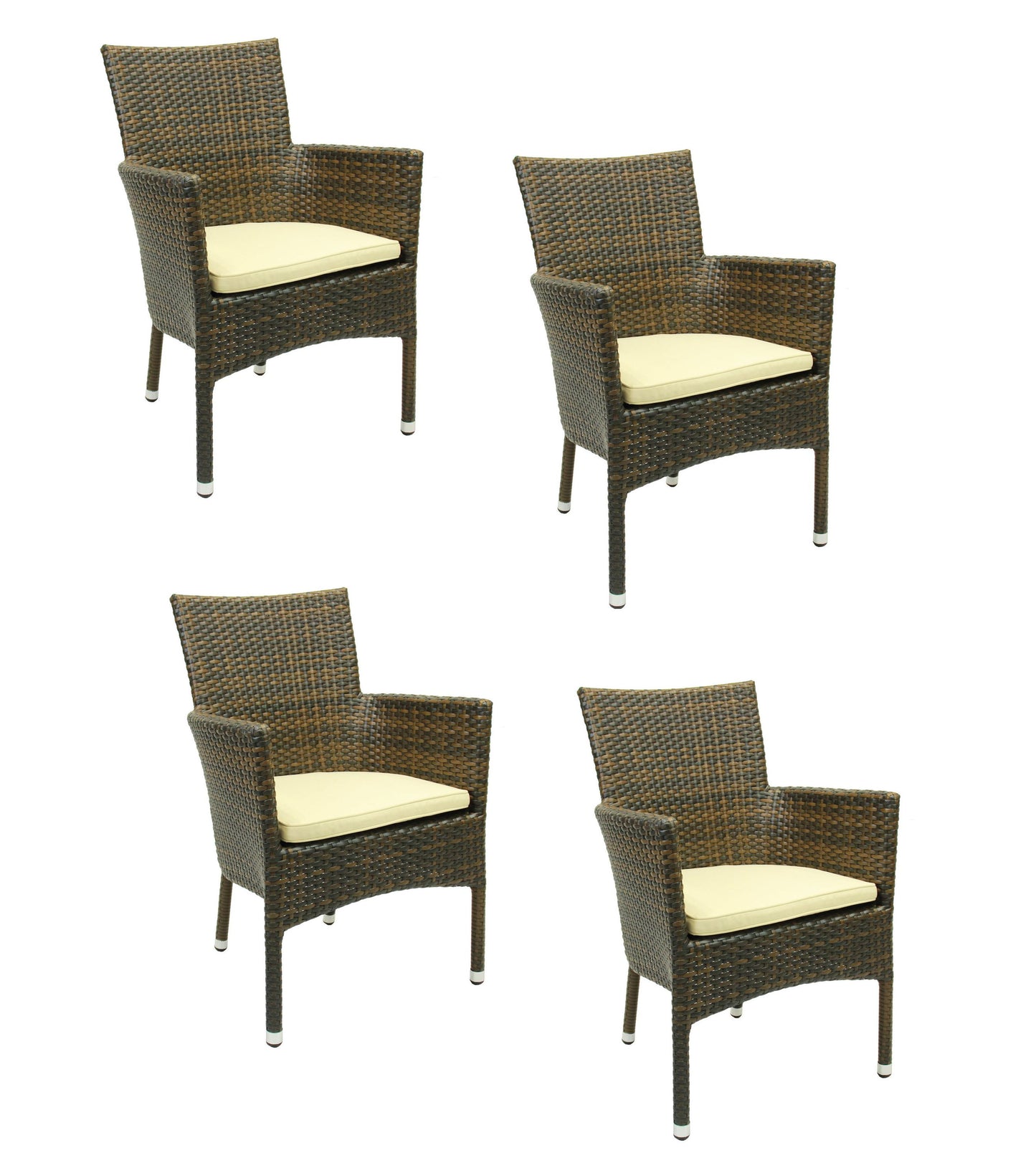 4x Konway MILANO Stapelsessel Lederlook + Sitzkissen Polyrattan Garten Stuhl Set