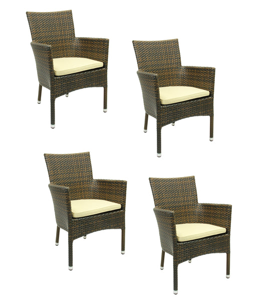 4x Konway MILANO Stapelsessel Lederlook + Sitzkissen Polyrattan Garten Stuhl Set