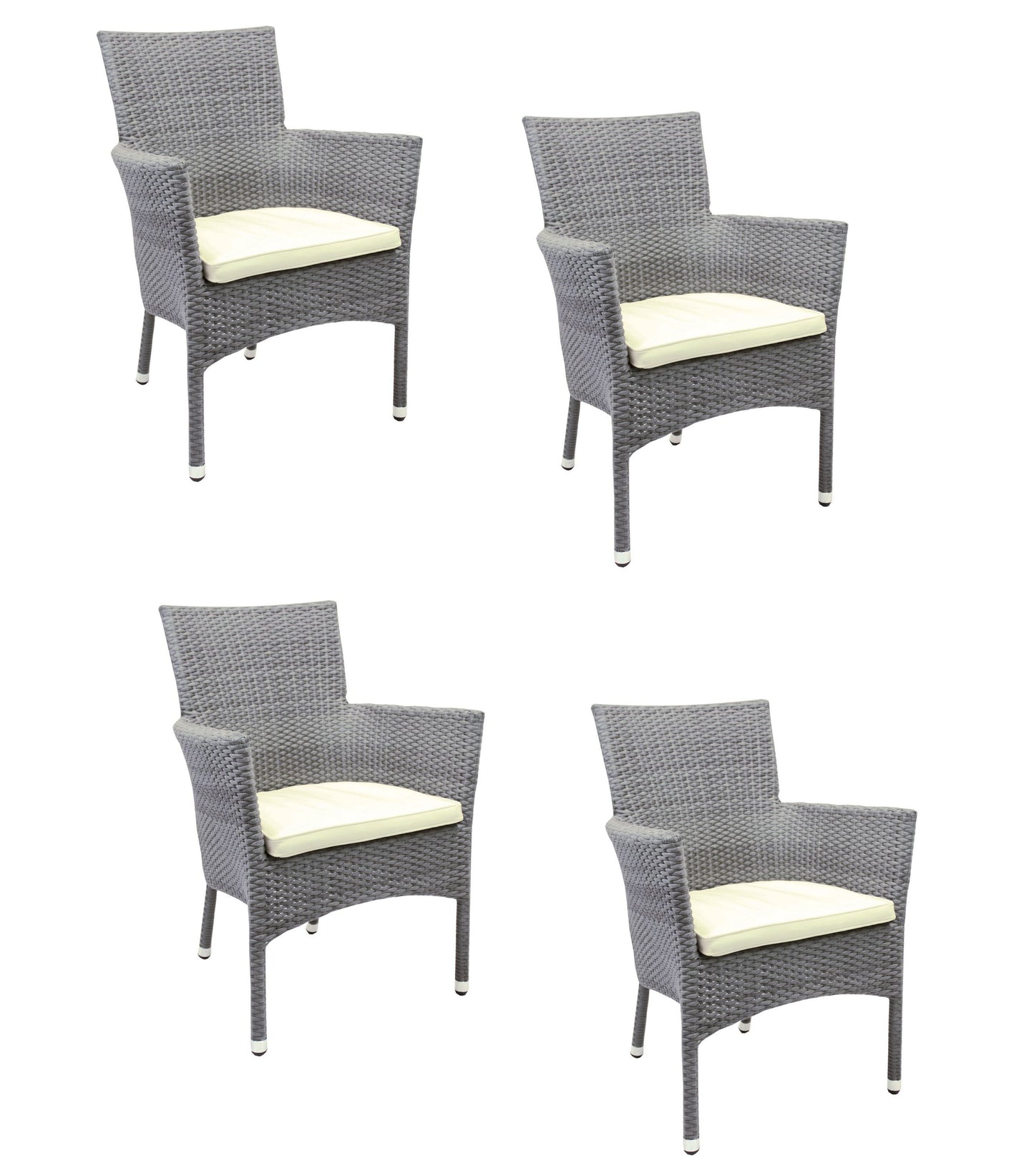 4x Konway MILANO Stapelsessel granit + Sitzkissen Polyrattan Garten Sessel Stuhl