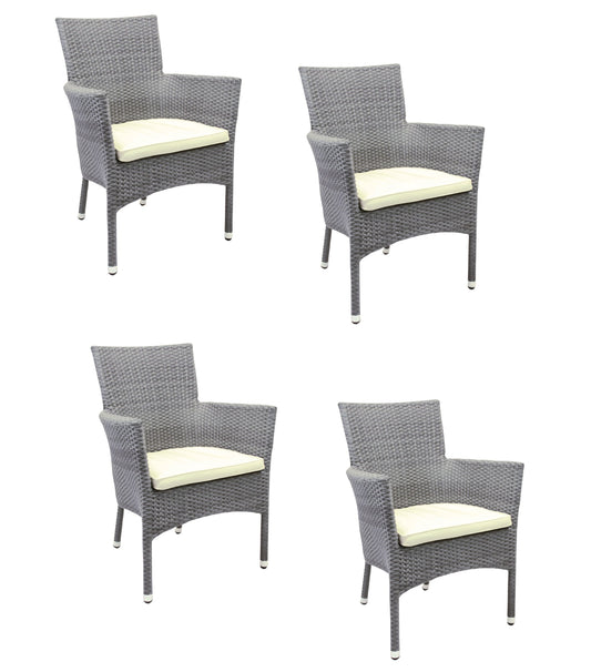4x Konway MILANO Stapelsessel granit + Sitzkissen Polyrattan Garten Sessel Stuhl