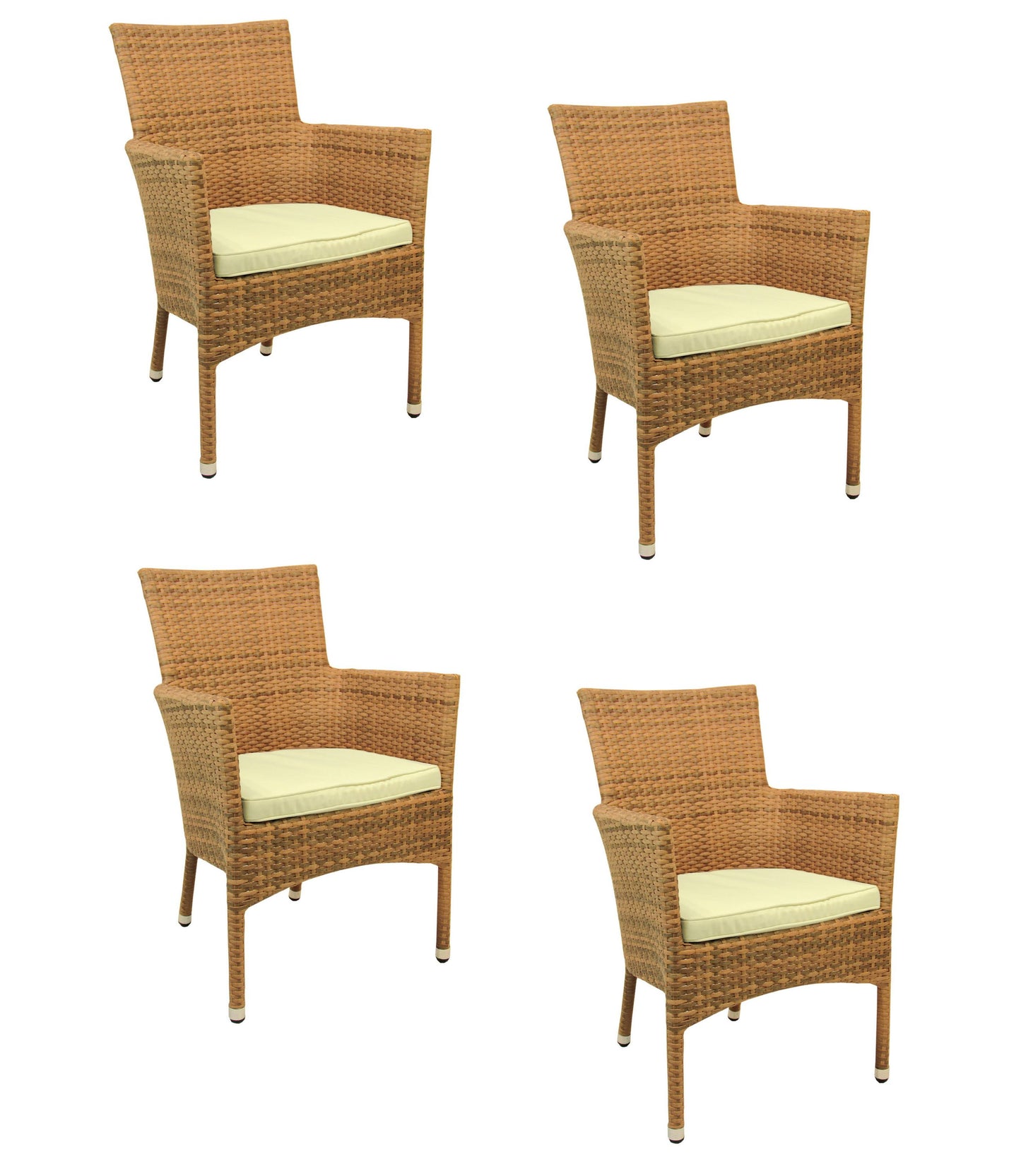 4x Konway MILANO Stapelsessel tabaco + Sitzkissen Polyrattan Garten Sessel Stuhl