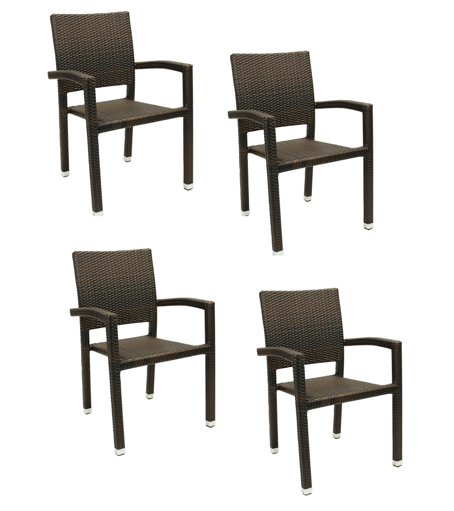 4x KONWAY® PORTO Stapelsessel Lederlook Polyrattan Garten Sessel Stuhl Set braun