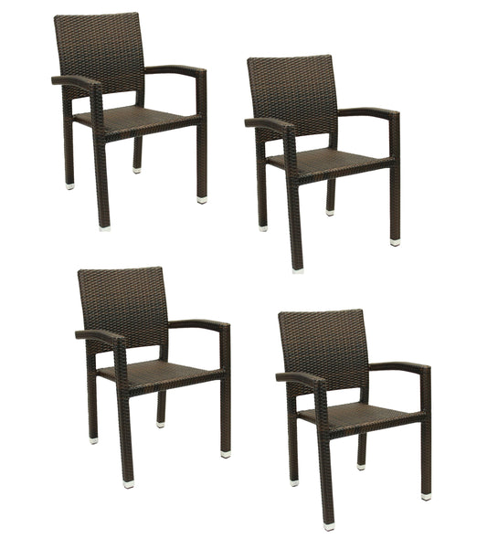 4x KONWAY® PORTO Stapelsessel Lederlook Polyrattan Garten Sessel Stuhl Set braun